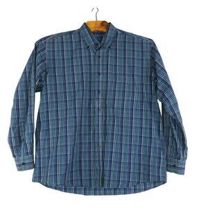 Alan Flusser Button Up Shirt Men's Size XL Blue Plaid Long Sleeve 100% Cotton